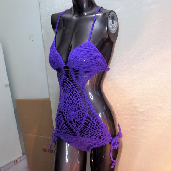 366 NWT Crocheted Pineapple Monokini- Purple - Picture 2 of 7